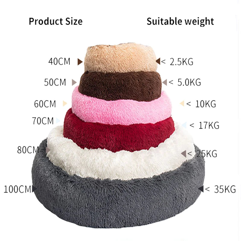 Round Plush Pet Bed - Super Soft Washable Cozy Cats & Dog Nest 40 - 100 cm