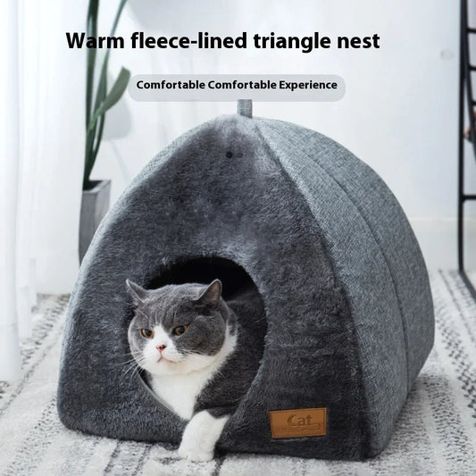 Triangle Cat House – Warm Enclosed Cat Bed | Thick Cozy Nest for Cats & Small Dogs