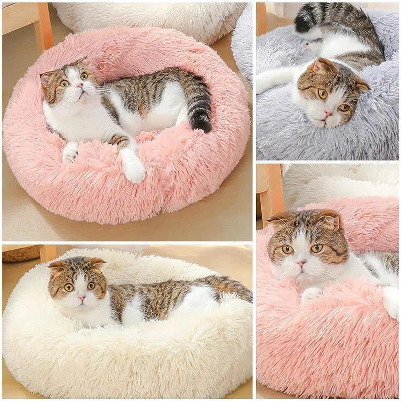 Round Plush Pet Bed - Super Soft Washable Cozy Cats & Dog Nest 40 - 100 cm