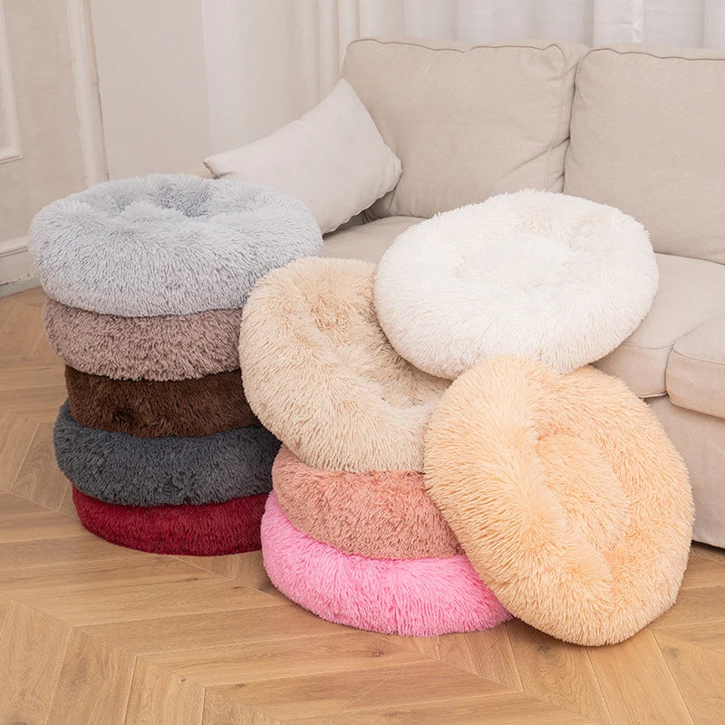 Round Plush Pet Bed - Super Soft Washable Cozy Cats & Dog Nest 40 - 100 cm