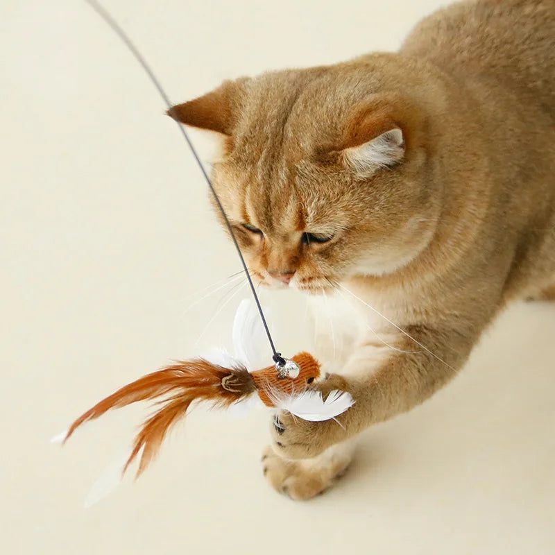 Interactive Cat Feather Toy with Bell - Hands Free Suction Cup Wand for Cat Play & Exercise